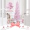 7 Feet Pre-lit Snow Flocked Hinged Pencil Christmas Tree With 300 Lights and 8 Modes